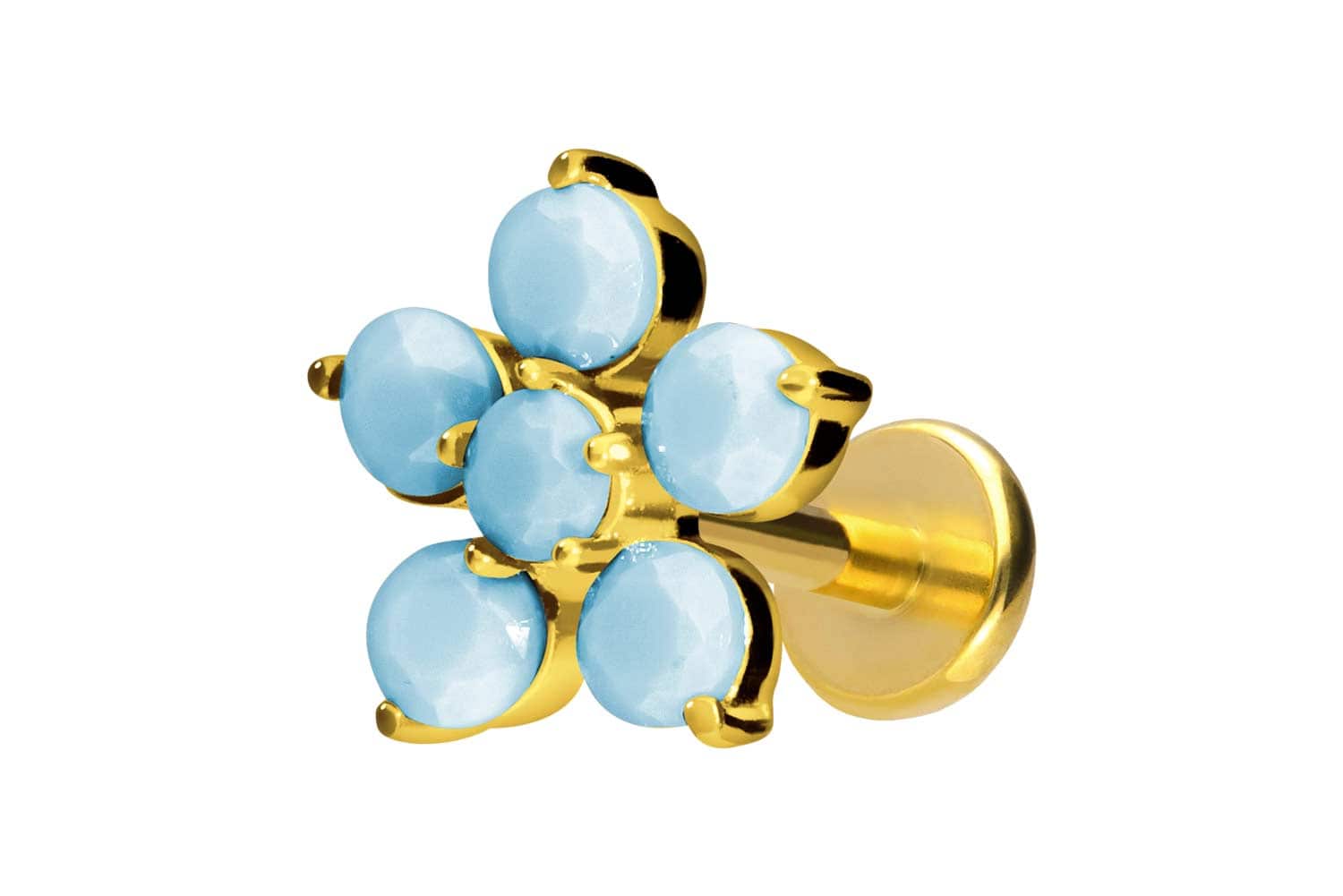Titan Labret Piercing mit Push Fit BLUME + SYNTHETISCHE TÜRKISE